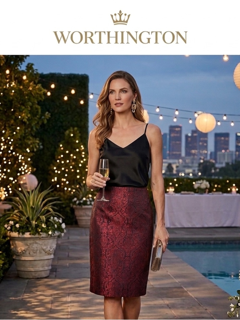 Worthington Burgundy Brocade Pencil Skirt with Subtle Sheen